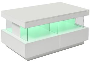 Măsuță de cafea modernă cu iluminare LED și rafturi din acril, 100x60x49,5 cm, albă