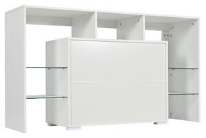 Comodă Modernă Luminoasă cu LED, 4 Rafturi din Sticlă și 2 Uși din Lemn, 140x40x80 cm pentru Living, Albă