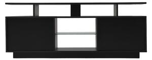 Mobilier TV modern cu iluminare LED în 16 culori, panou frontal lucios, raft din sticlă, 140×35×55 cm, Negru