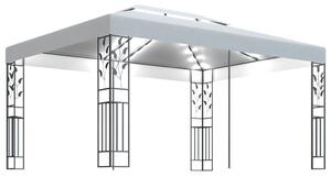 Pavilion cu acoperiș dublu & șiruri de lumini LED, alb, 3x4 m