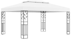 Pavilion cu acoperiș dublu & șiruri de lumini LED, alb, 3x4 m