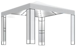 Pavilion cu acoperiș dublu & șiruri de lumini LED, alb, 3x3 m