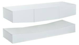 Mobilier TV Suspendat Modern cu Iluminare LED, 3 Rafturi, din PAL, 180x40 cm - Dulap TV Special, Alb
