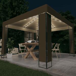 Pavilion cu acoperiș dublu & lumini LED, gri taupe, 3x3x2,7m