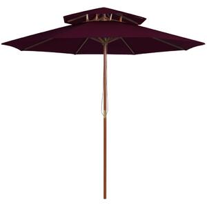Umbrelă de soare dublă, stâlp din lemn, roșu bordo, 270 cm
