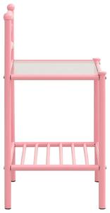 Noptieră, roz & transparent, 43x33x65 cm, metal și sticlă