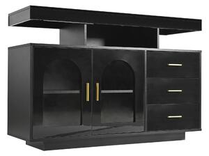 Comodă cu LED, cu 3 sertare și 2 uși, cu lumini LED 16 culori, 120x40x80 cm, comodă modernă pentru living sau bucătărie, negru