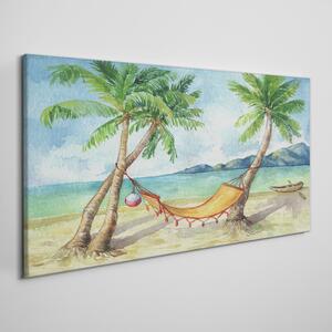 Tablou canvas plajă palmieri mare hamac