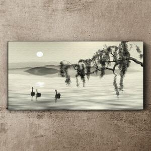 Tablou canvas lac arbore animal pasăre