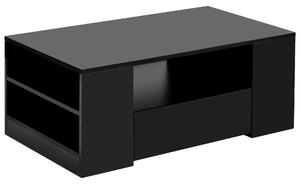 Măsuță de cafea modernă cu 2 sertare și 2 rafturi, structură din PAL, iluminare LED, 95x53x37 cm, negru