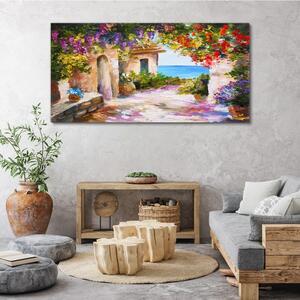 Tablou canvas flori case peisaj marin