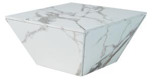 Măsuță de Cafea Modernă Trapezoidală din MDF cu Finisaj Marmură, 2 Sertare, Design Unic și Stabil, 70x70x37 cm, Alb