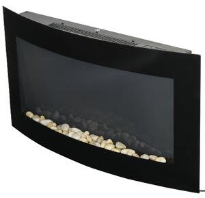 HOMCOM Șemineu Electric Încorporat cu Lumină LED în 7 Culori, Temperatură 15-30°C și Telecomandă, 89,2x13,5x48 cm, Negru | Aosom Romania