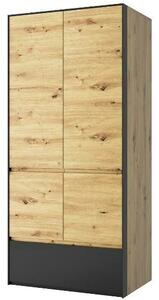 Dulap BOSCO, stejar artisan/negru, PAL laminat, cu 4 usi, 92x60x200 cm
