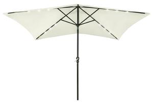 Umbrelă de soare cu stâlp din oțel & LED-uri, nisipiu, 2x3 m