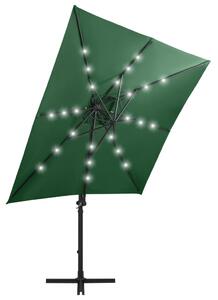 Umbrelă suspendată cu stâlp și LED-uri, verde, 250 cm