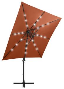 Umbrelă suspendată cu stâlp și LED-uri, cărămiziu, 250 cm
