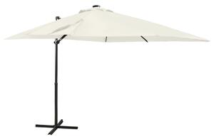 Umbrelă suspendată cu stâlp și LED-uri, nisipiu, 250 cm