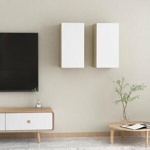 Comode TV, 2 buc., alb și stejar Sonoma, 30,5x30x60 cm, PAL