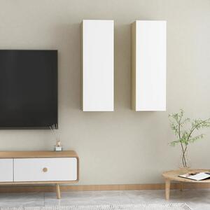 Comode TV, 2 buc., alb și stejar Sonoma, 30,5x30x90 cm, PAL