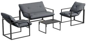 Outsunny Set Mobilier de Exterior cu Măsuță din Sticlă, Canapea, 2 Fotolii și Perne, Gri | Aosom Romania