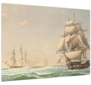 Tablou pe sticlă - Fitz Henry Lane, The United States Frigate President Engaging the British Squadron, reproducere (70x50 cm)