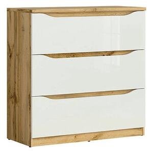 Comoda NUIS, stejar/alb lucios, 90x40x92 cm