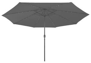 Umbrelă de soare exterior, LED-uri & stâlp metal, negru, 400 cm