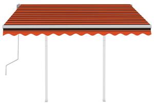 Copertină retractabilă manual, stâlpi portocaliu/maro 3,5x2,5 m