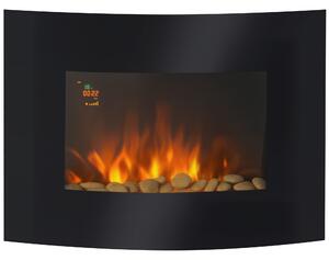 HOMCOM Șemineu Electric de Perete 900/1800W Încălzire cu Efect de Flacără 3D Reglabil, Șemineu Electric cu Lumină LED în 7 Culori, Telecomandă, Temporizator și Termostat, 30 m², Negru | Aosom Romania