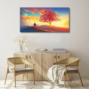 Tablou canvas apus de soare arbore de deal