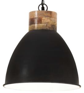 Lampă suspendată industrială negru, 46 cm, lemn masiv&fier, E27