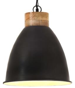 Lampă suspendată industrială negru, 35 cm, lemn masiv&fier, E27