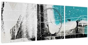 Tablou - Abstract turcoaz (cu ceas) (90x30 cm)