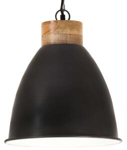 Lampă suspendată industrială negru, 35 cm, lemn masiv&fier, E27