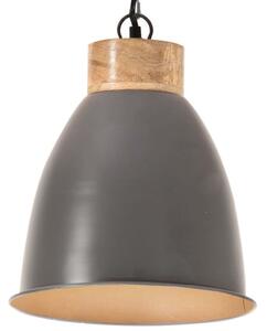 Lampă suspendată industrială, gri, 23 cm, lemn masiv&fier, E27