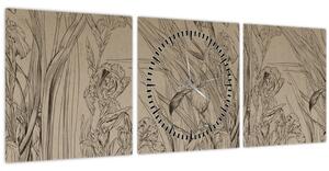 Tablou - Contururile plantelor (cu ceas) (90x30 cm)