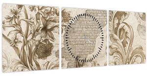 Tablou - Perete cu flori (cu ceas) (90x30 cm)
