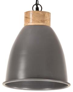 Lampă suspendată industrială, gri, 23 cm, lemn masiv&fier, E27