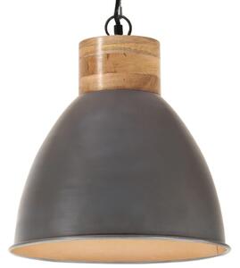 Lampă suspendată industrială, gri, 46 cm, lemn masiv&fier, E27