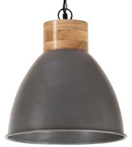 Lampă suspendată industrială, gri, 46 cm, lemn masiv&fier, E27