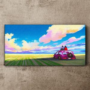 Tablou canvas luncă mașină cer cuplu