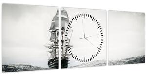 Tablou - O navă care navighează pe ocean (cu ceas) (90x30 cm)