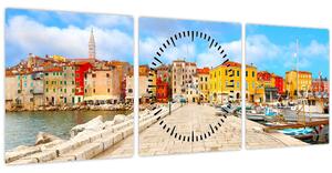Tablou - Orașul Istrian vechi Poreč, Croația (cu ceas) (90x30 cm)