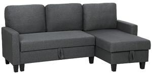 HOMCOM Canapea Extensibilă cu 3 Locuri cu Șezlong și Spațiu de Depozitare, 197x129x85 cm, Gri Închis | Aosom Romania
