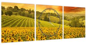 Tablou - Câmp de floarea-soarelui (cu ceas) (90x30 cm)