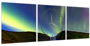 Tablou - Aurora Boreală în Islanda (cu ceas) (90x30 cm)