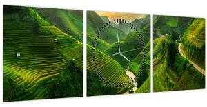 Tablou - Terase de orez Mu Cang Chai (cu ceas) (90x30 cm)