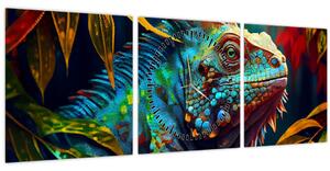Tablou - Iguana colorată (cu ceas) (90x30 cm)