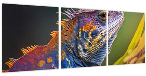 Tablou - Iguana colorată (cu ceas) (90x30 cm)